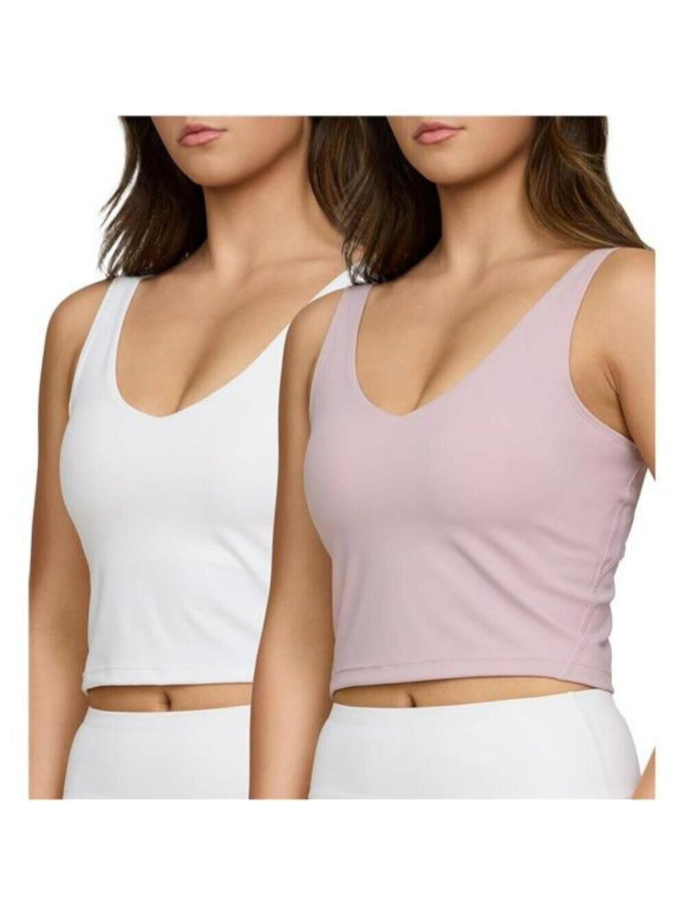 2 Pack Longline Sports Bras V Neck Workout Tank Tops Medium Support Cami